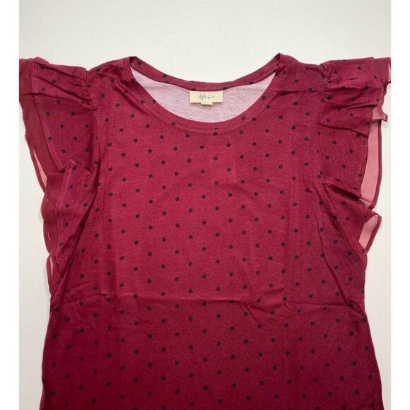 Style & Co Red Black‎ Polka Dot Ruffle Sleeve Top Sz Small NEW - Picture 4 of 6